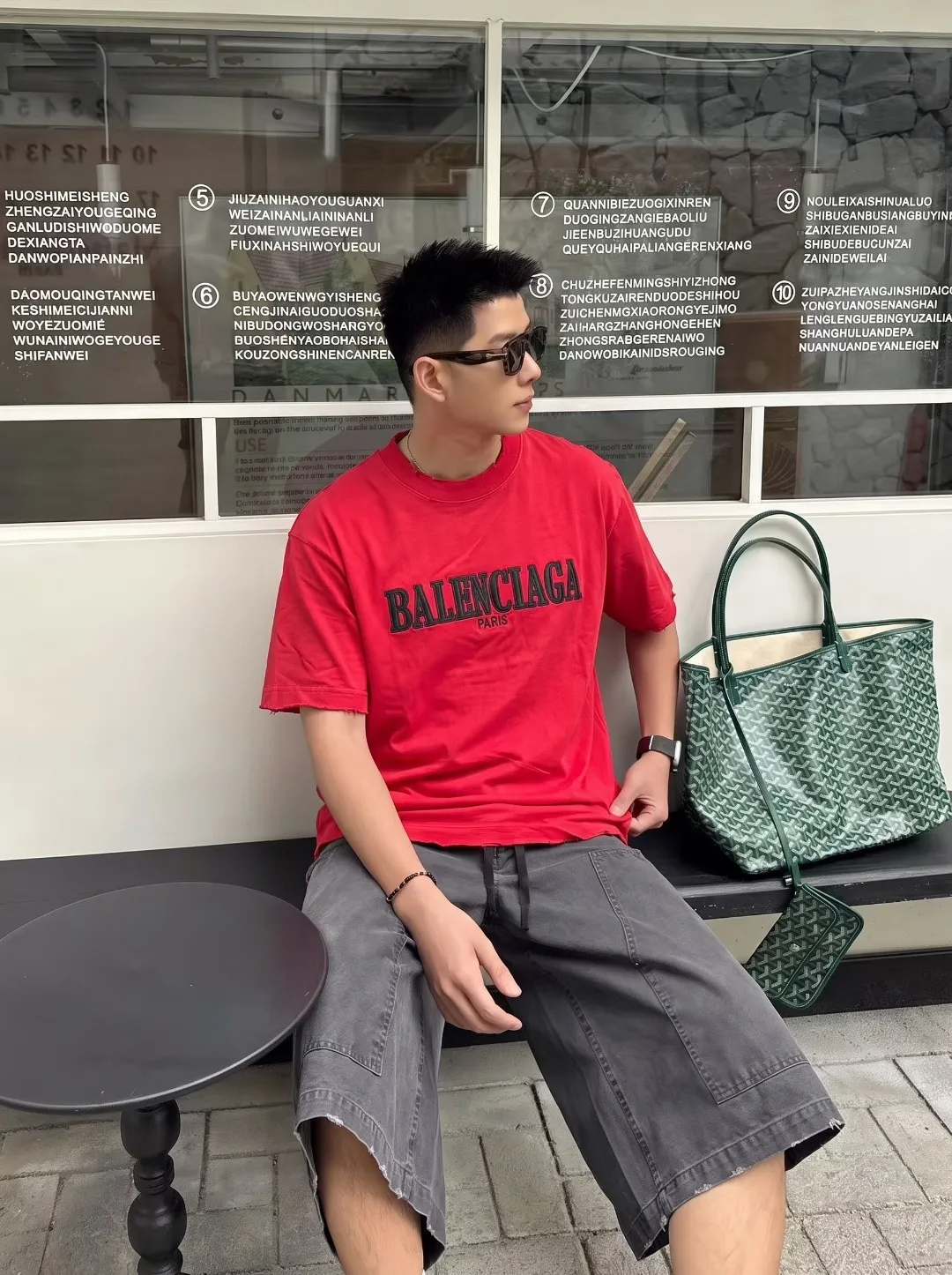 P100✨🔥 [BALENCIAGA] 2026FW short-sleeved T-shirt Premium 26s double yarn 300g fabric embroidery fraying process Color: Black White Red Size: S M L XL 2XL